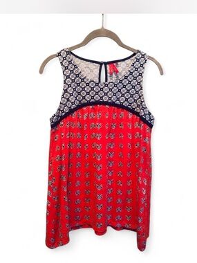 Red Camel Red and Navy Printed Sleeveless top size M